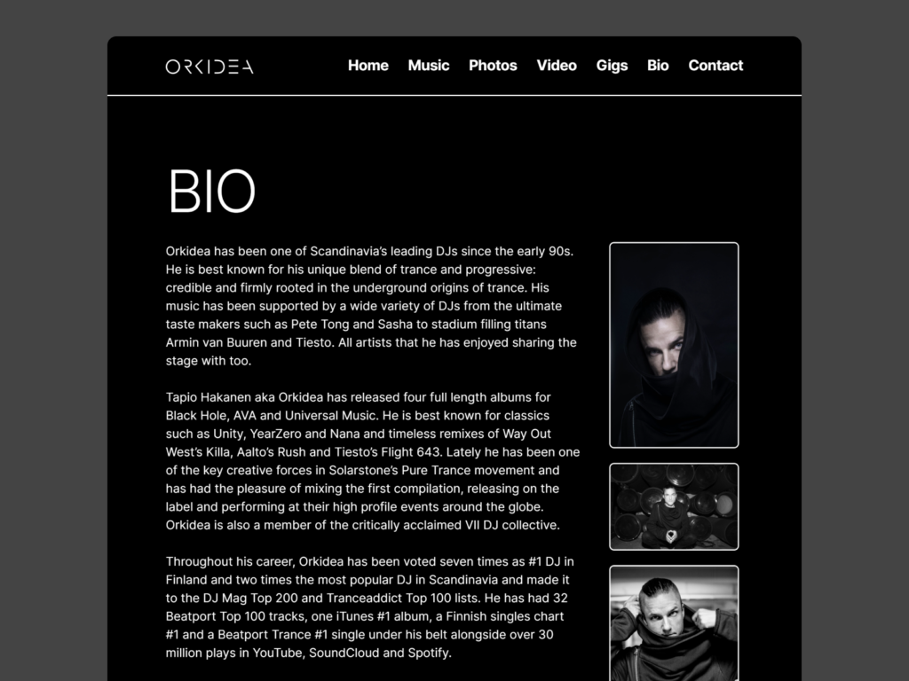 Screenshot of DJ Orkidea website